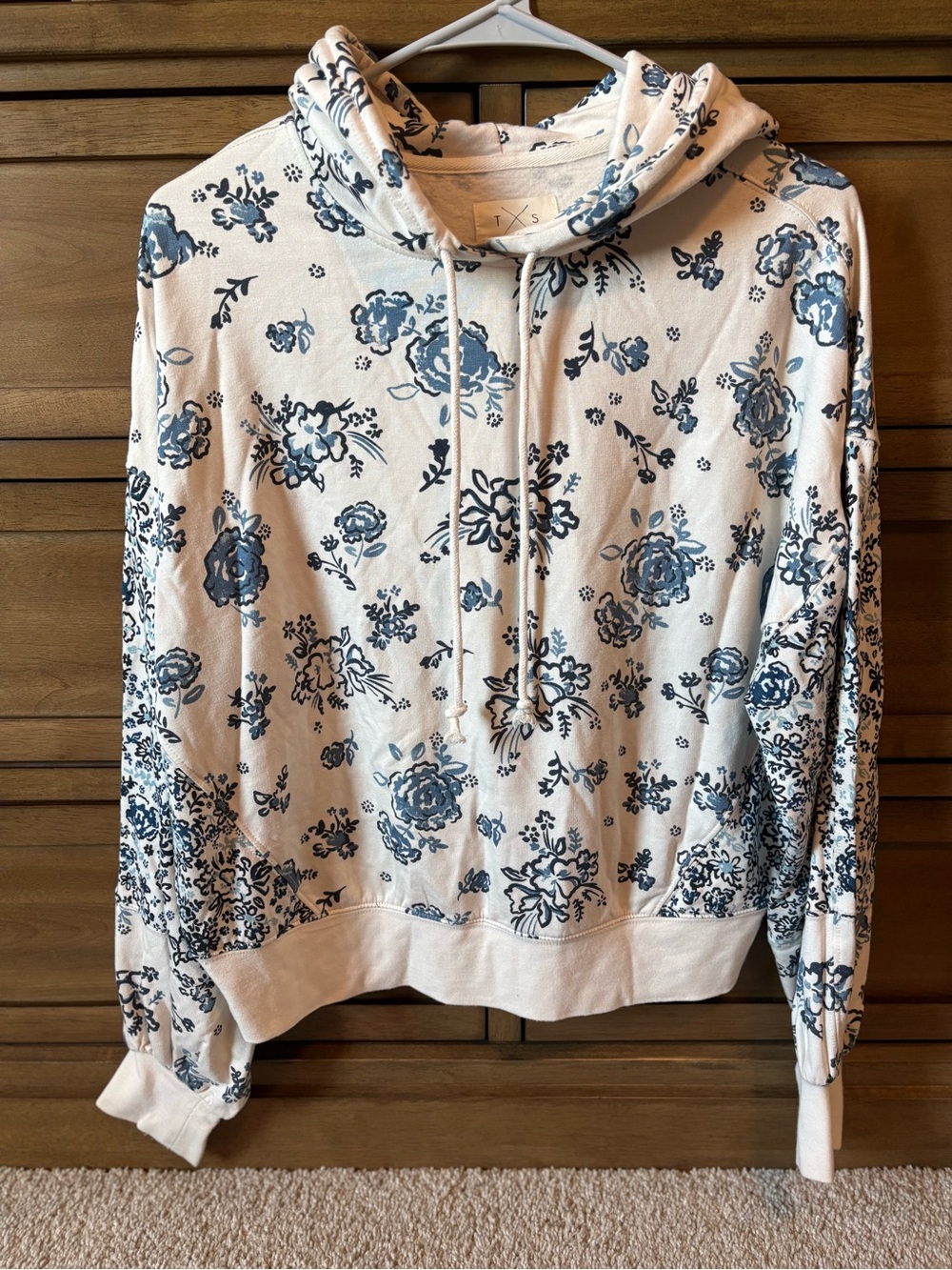 Thread & Supply Blue Floral Hooded Pullover on Cream